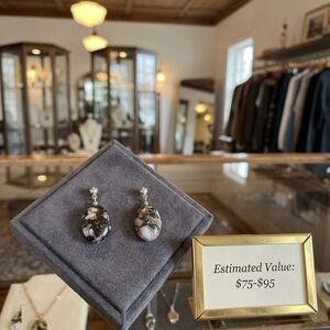 Women’s Black and White Marble Drop Earrings - Unbranded